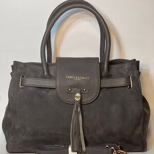 Fairfax & Favor Windsor Dark Grey Suede and Leather Handbag
